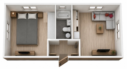 Pôdorys mobilného domu 10 × 4 m | Dispozícia